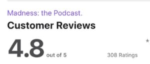Apple Podcasts rating: 4.8 out of 5, 308 ratings